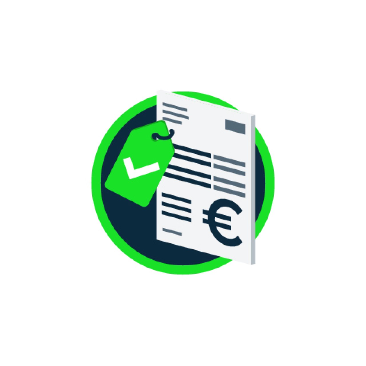 Icon, das eine Beschreibung und ein Preisschild zeigt.
