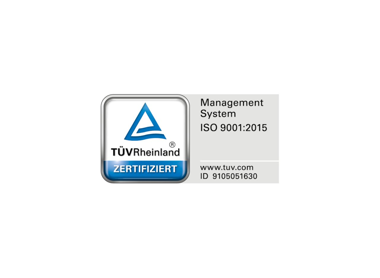 TÜV Rheinland Zertifikat für Managementsystem nach ISO 9001:2015 mit ID 9105051630.