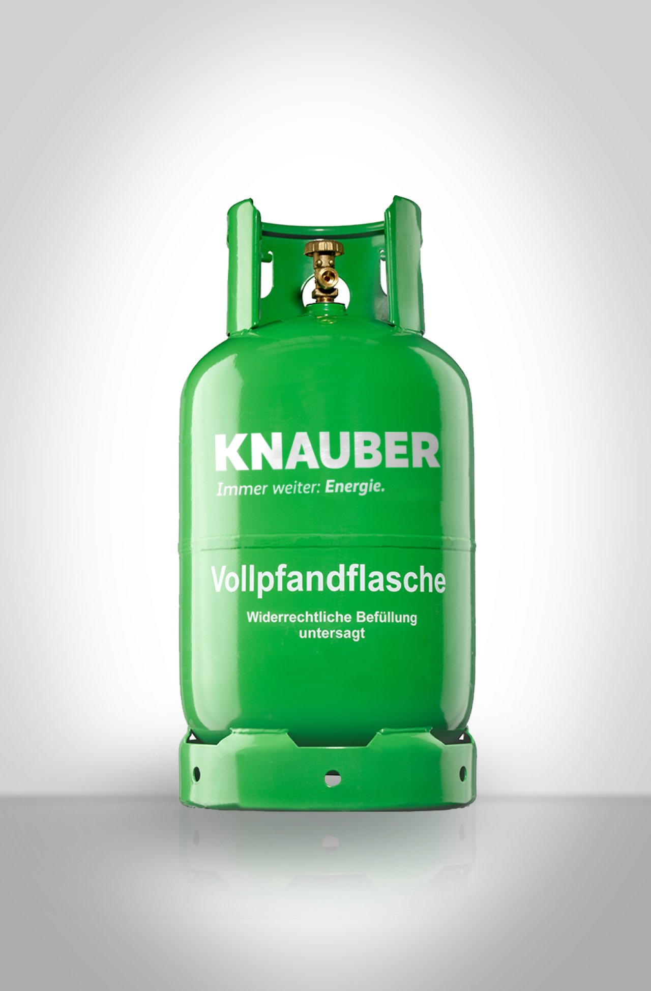 Eine grüne Knauber Propangasflasche mit weißer Aufschrift